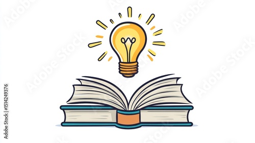 Open book with a lightbulb above, symbolizing knowledge and ideas