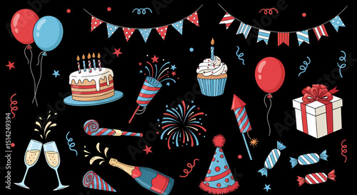 Festive Celebration Elements Collection Party Decoration Vector Illustration