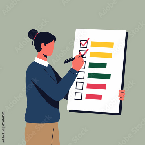 Woman Holding Checklist Marked with a Pen to Verify Tasks
