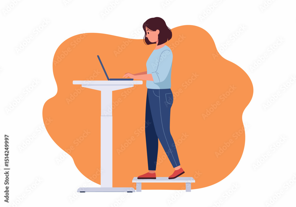 Fototapeta premium Woman Working at Standing Desk in Home Office