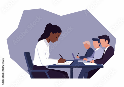 Businesswoman at Work Concentrating on Tasks in Office