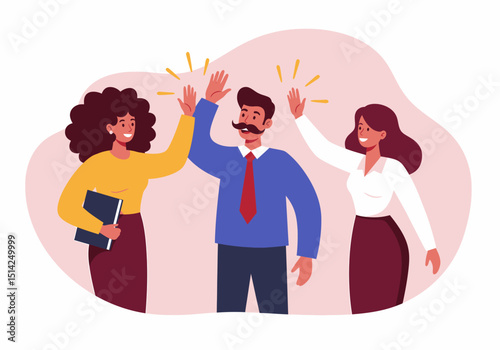 Team Achieves Success Giving High Five for Collaboration