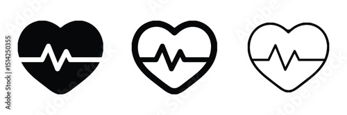 Heart beat icon set. heart beat pulse icon vector. Heart beat icon solid and line style design. vector collection. eps file