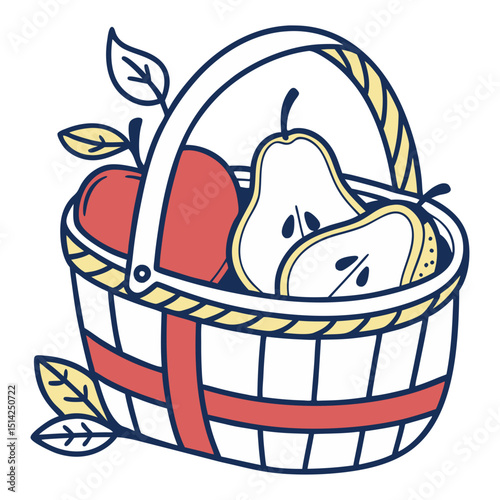 Cute cartoon basket of apples and pears