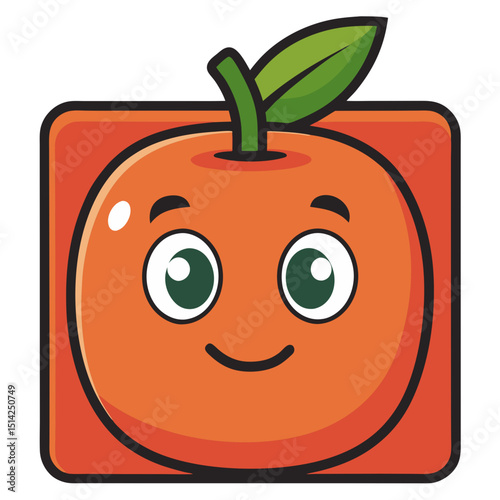 Happy orange fruit cartoon character in square