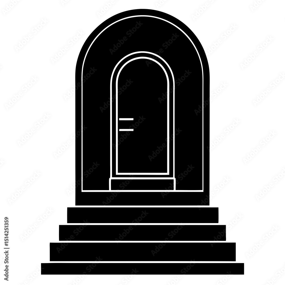 Fototapeta premium Doorway at the Top of Stairs Black and White Design Vector Illustration