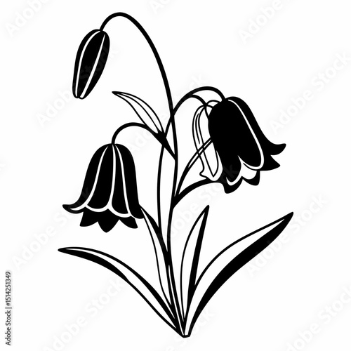 Bluebell Flower Silhouette Minimalist Black Vector for Laser Cutting and Crafting