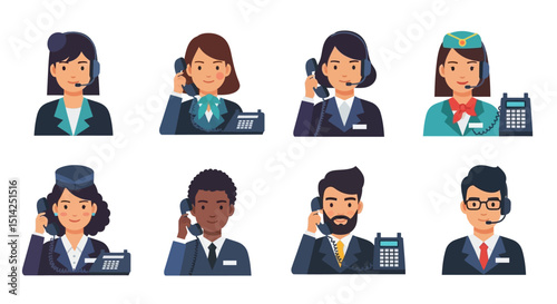 Diverse Group of Customer Service Representatives with Headsets and Telephones