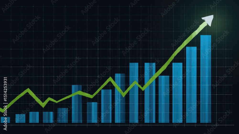 Financial Growth and Rising Trends: A vibrant visual of a business chart depicting increasing values, illustrating growth, trends, and progress. Financial Growth and Rising Trends: A vibrant visual of a business chart depicting increasing values, illustrating growth, trends, and progress.