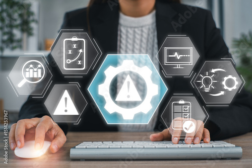 Business professional using digital tools for effective risk management and strategic planning.