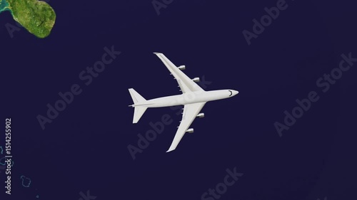3D Airplane Flying Smoothly Over World Map in Seamless Loop Animation