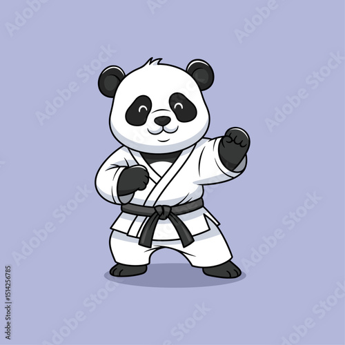 Cute Panda Karate Practice Cartoon, Panda Defense Pose Vector Illustration