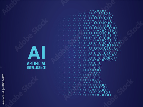 AI web tech binary code concept wallpaper with glowing human head