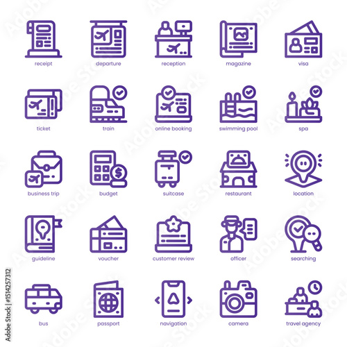 Travel Agency Icon pack for your website, mobile, presentation, and logo design. Travel Agency Icon line basic color design. Vector graphics illustration and editable stroke.