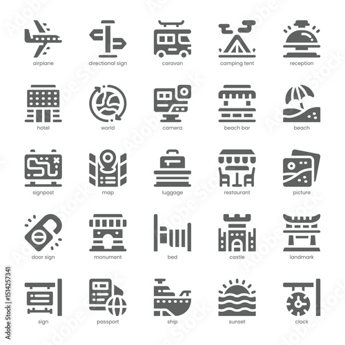 Vacation Spot Icon pack for your website, mobile, presentation, and logo design. Vacation Spot Icon solid design. Vector graphics illustration and editable stroke.