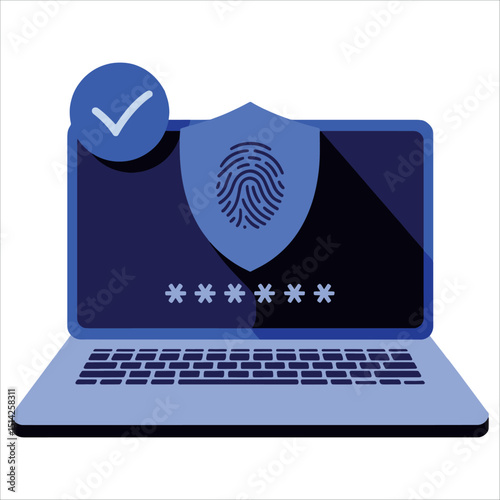 Vector fingerprint password illustration featuring security symbols. Perfect for biometric login systems, touch ID verification, and cybersecurity themed visuals.