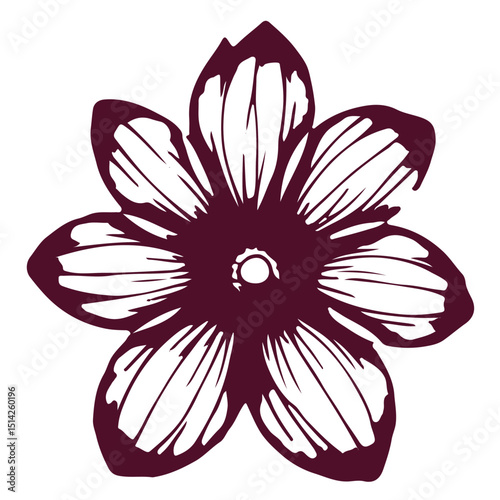 Bold Floral Line Art Vector – Hand-Drawn Blossom with Petal Detail in Monochrome Style – Modern Botanical Design for T-Shirts, Stickers, Wall Art, Laser Cutting & Digital Projects