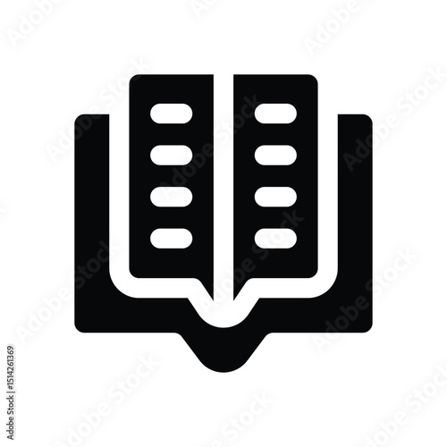 open book glyph icon. Strong and solid vector icon for websites, mobile interfaces, presentations, and visual branding. High quality and easy to edit.