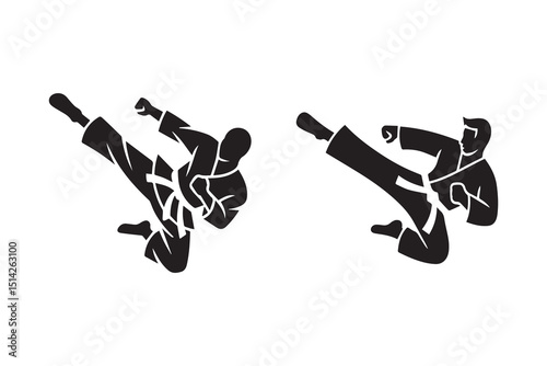 Karate Action Poses Silhouette Vector Set for Martial Arts Projects on White Background