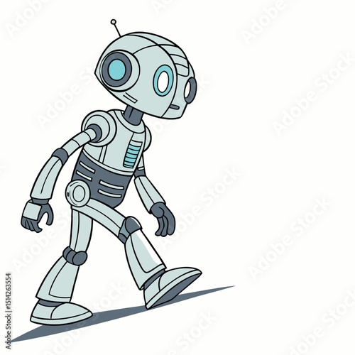 Friendly robot walking forward futuristic technology cartoon character