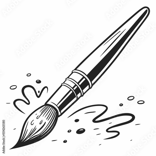Artistic paintbrush with dripping paint creative design element