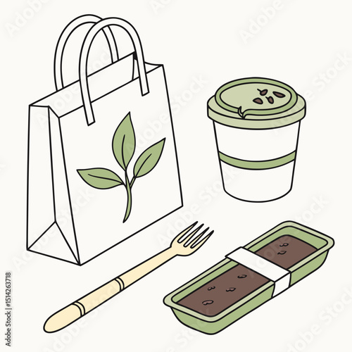 Eco friendly takeout food package green leaves design