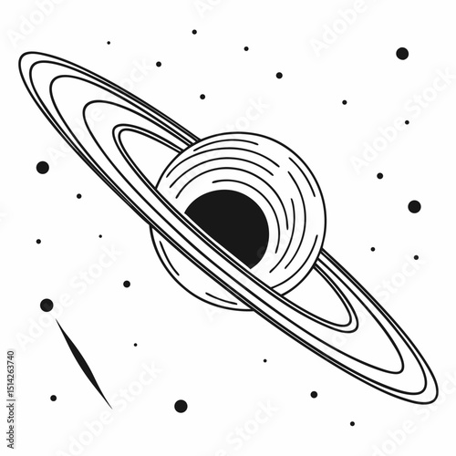 Line art drawing of saturn planet rings space cosmos universe astronomy
