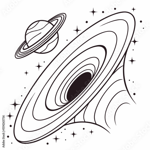 Cosmic black hole illustration planet rings stars space galaxy