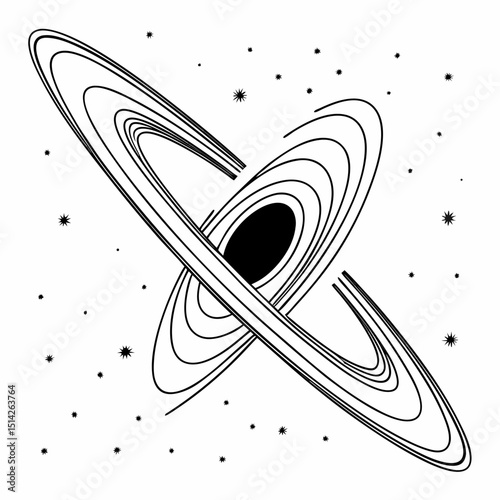 Abstract black and white galaxy illustration cosmic rings stars