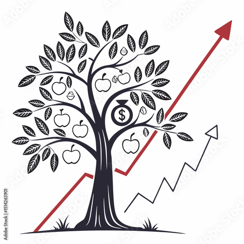 Growing money tree financial success investment growth chart apples