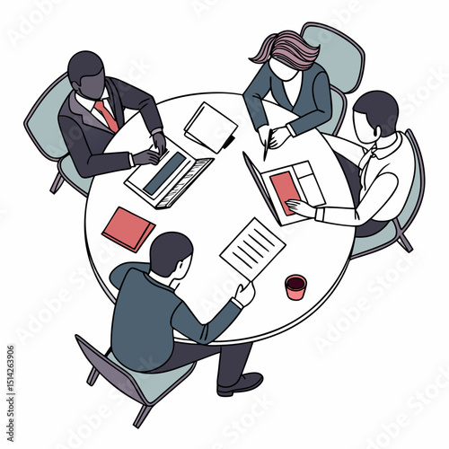 Business team meeting around a table collaborating on project