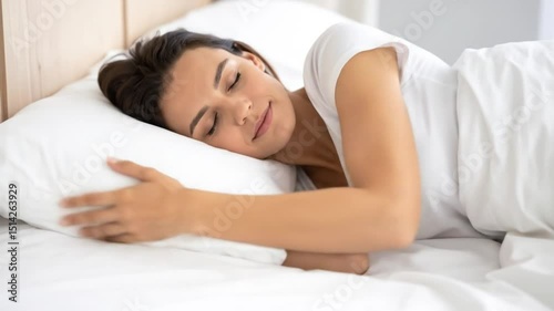 Young Woman peacefully sleeping, Comfortable Bedding and serene sleep background
