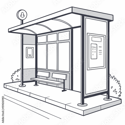 Modern bus stop shelter design illustration city transportation