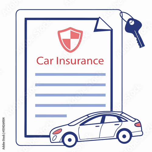 Car insurance policy document with car and key illustration