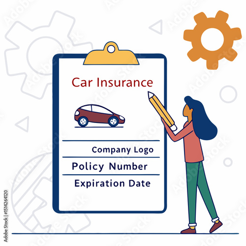 Woman filling out car insurance form checklist document