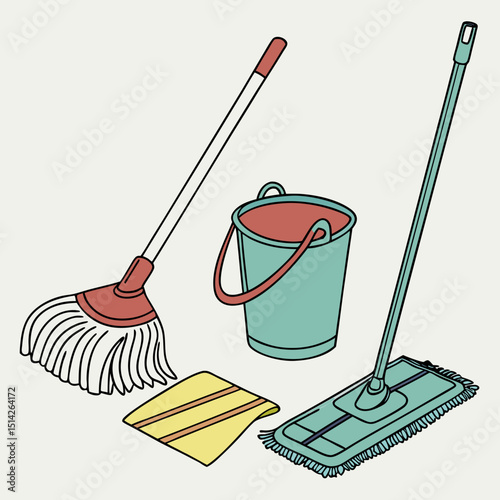 Cleaning supplies mop bucket and rag floor cleaning tools housework
