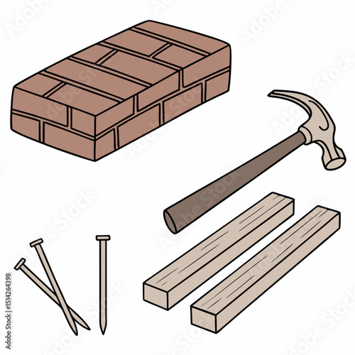 Brick hammer wood nails construction tools home improvement diy project