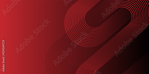 Abstract elegan red background with shiny gold geometric lines. Modern gold diagonal rounded lines pattern.Horizontal banner template. Suitable for covers, posters, presentations, vectors photo