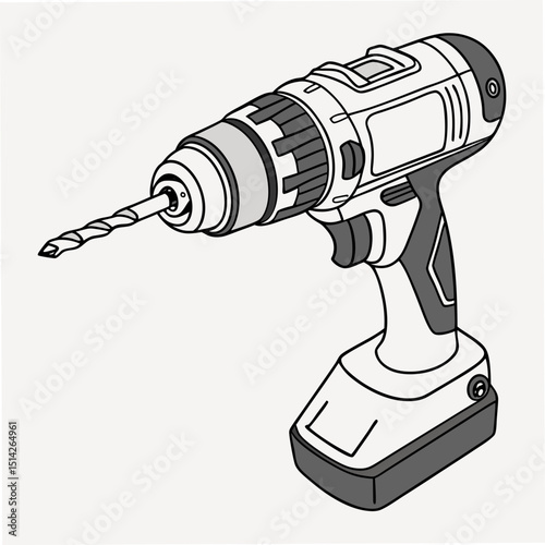 Professional cordless drill illustration isolated on white background