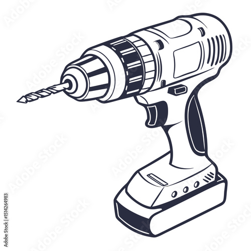 Professional cordless drill illustration isolated on white background