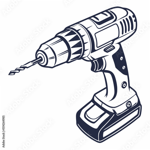 Professional cordless drill illustration isolated on white background