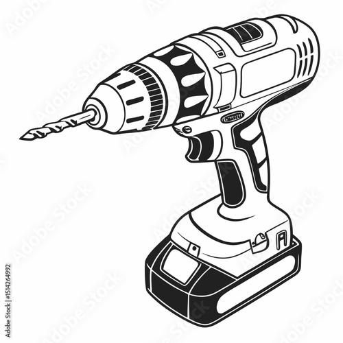 Professional cordless drill illustration isolated on white background