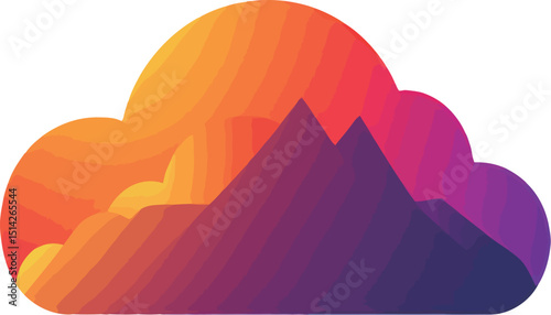 Colorful abstract illustration of mountains and a vibrant sunset.