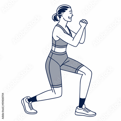 Athletic woman doing lunges exercise, clean cutout, transparent background