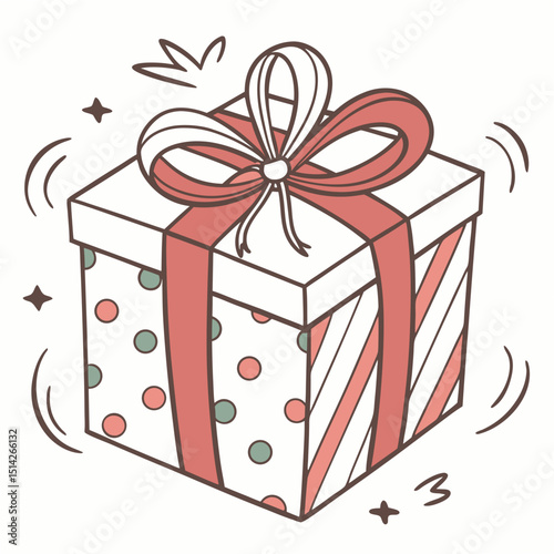 Cute gift box with ribbon and polka dots design element