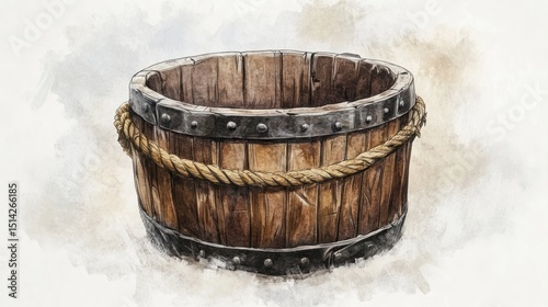 Wooden water barrel illustration