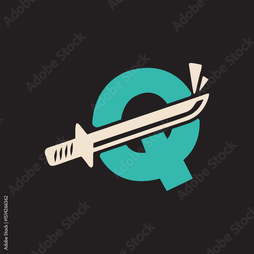 Letter Q Katana Sword simple logo vector design minimalist