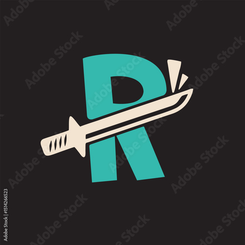 Letter R Katana Sword simple logo vector design minimalist