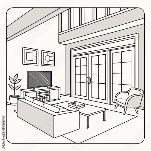Modern living room interior design illustration minimalist style home decor