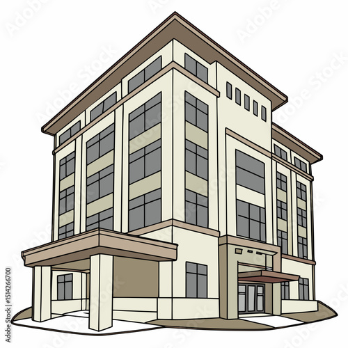 Modern beige office building architectural illustration